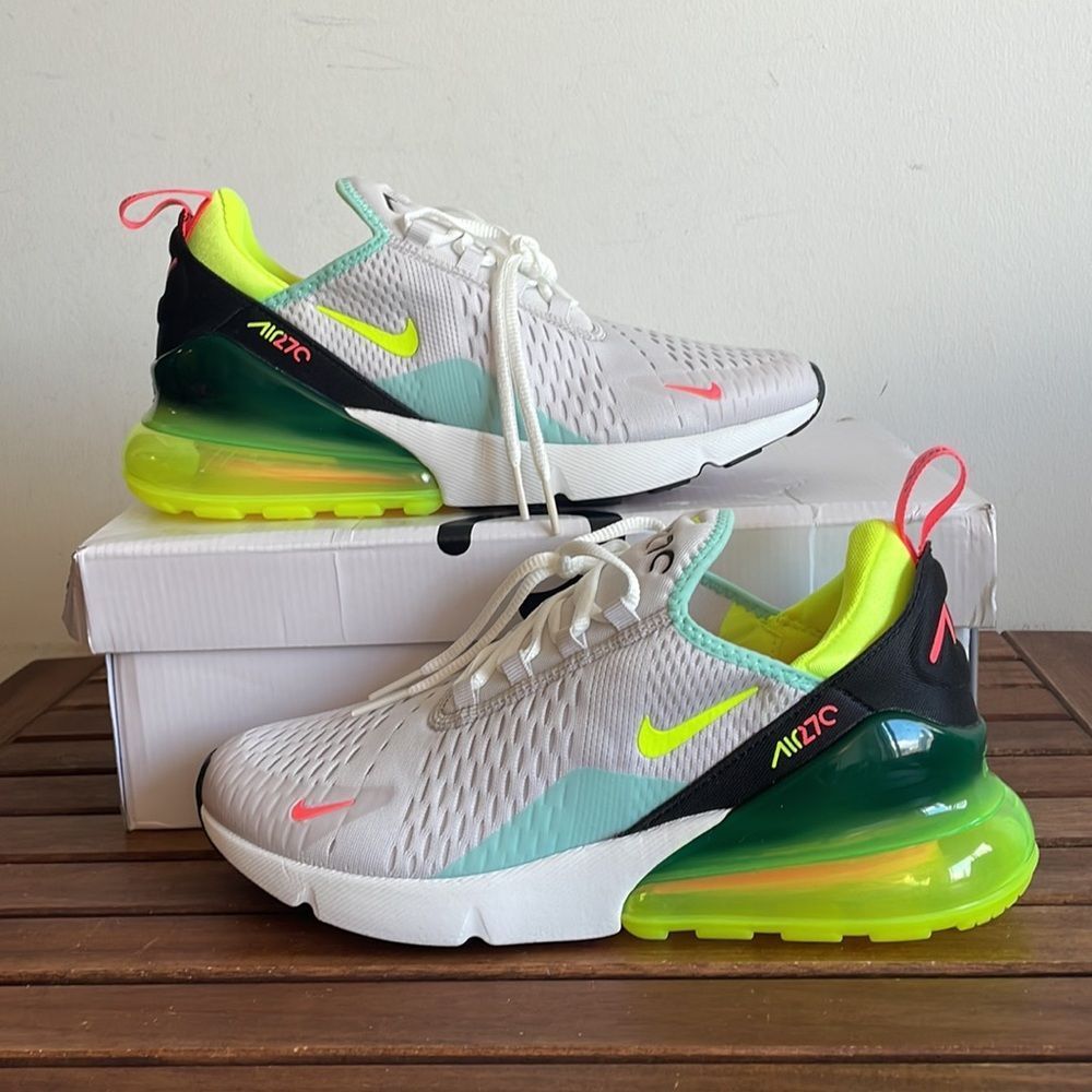 Nike Air Max 270 White and Neon Sneakers